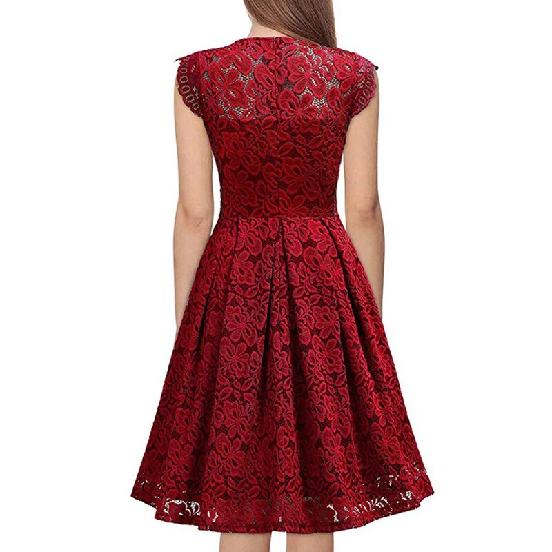 Sexy Lace Hollow Pleated Vintage Elegant Party Dresses