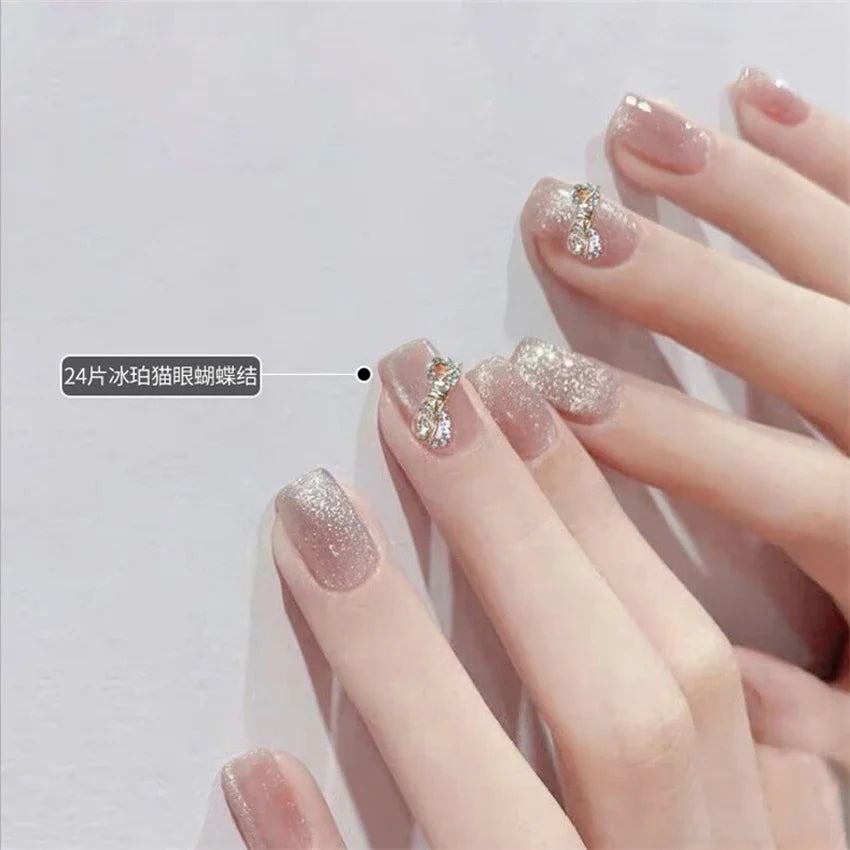 24Pcs/Set French Diamonds Wearing False Nails