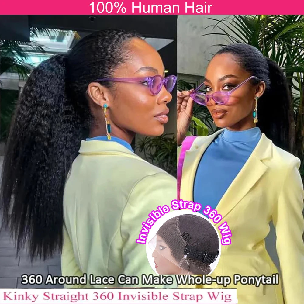 Invisible Strap 360 HD Full Lace Glueless Wig Kinky Straight