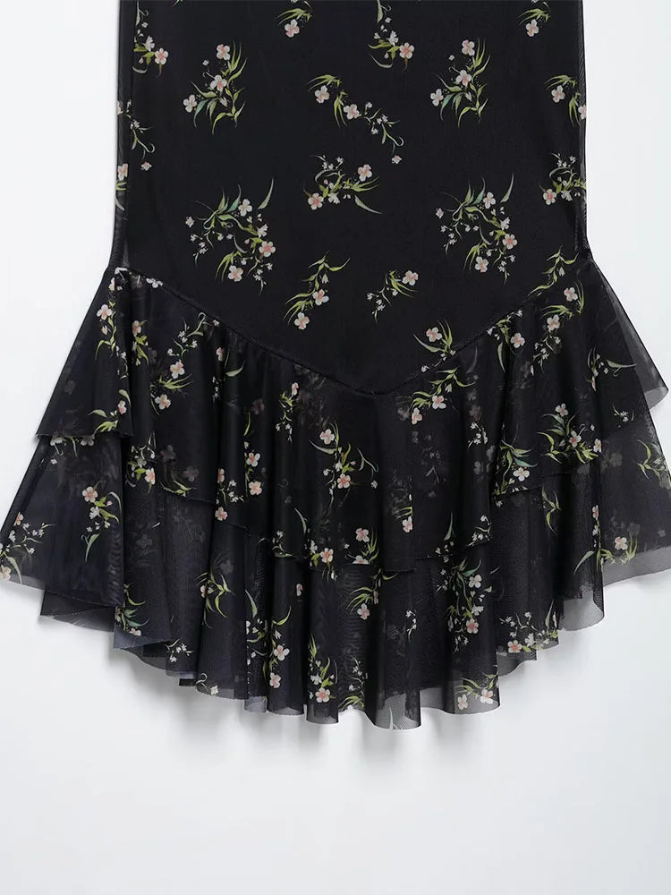 Elegant Ruffle Mesh Skirt Suit – Sleeveless Backless Top &  Pleated Long Skirt Set