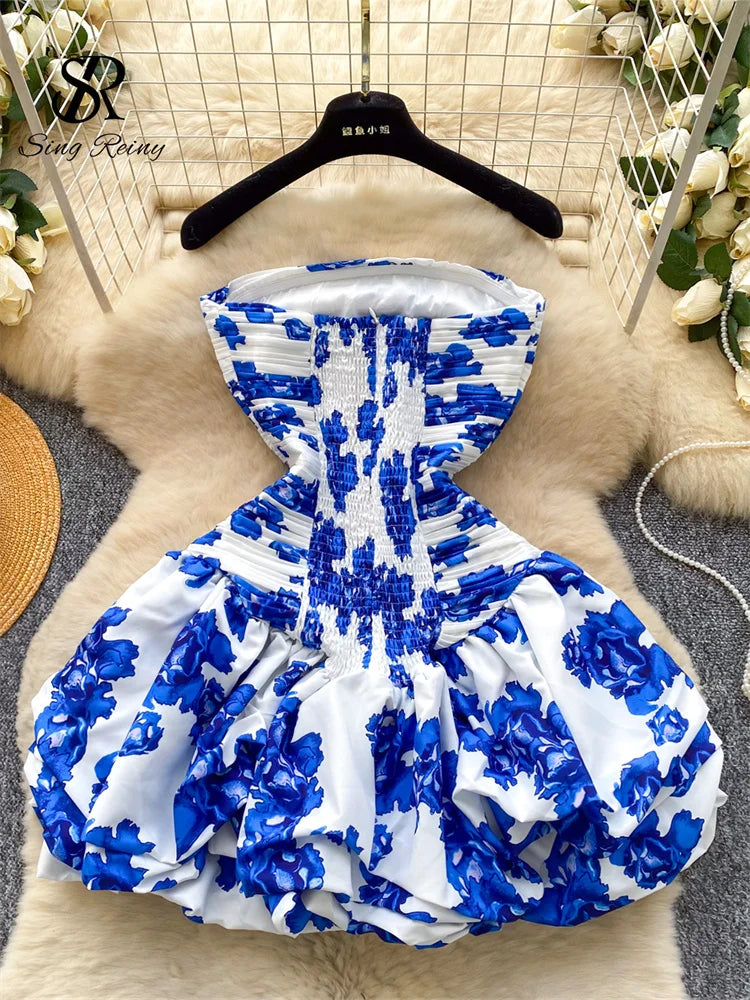 Floral Print Summer 2026 Backless Stretchy Slim Pleated Strapless Mini – Shequila's Fashions