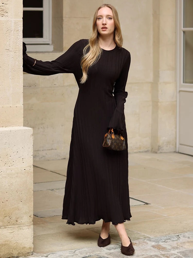 Fall Winter New Casual Retro High Waist Rib Sweater Bodycon Dresses