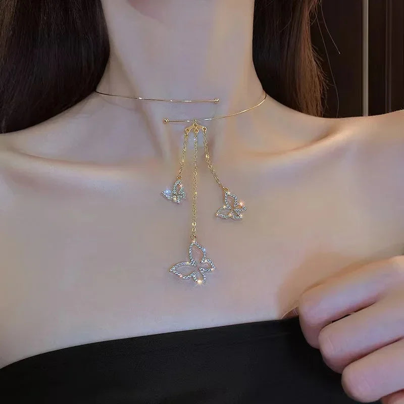 Stereoscopic Stainless Steel Small Peach Heart Golden Necklace