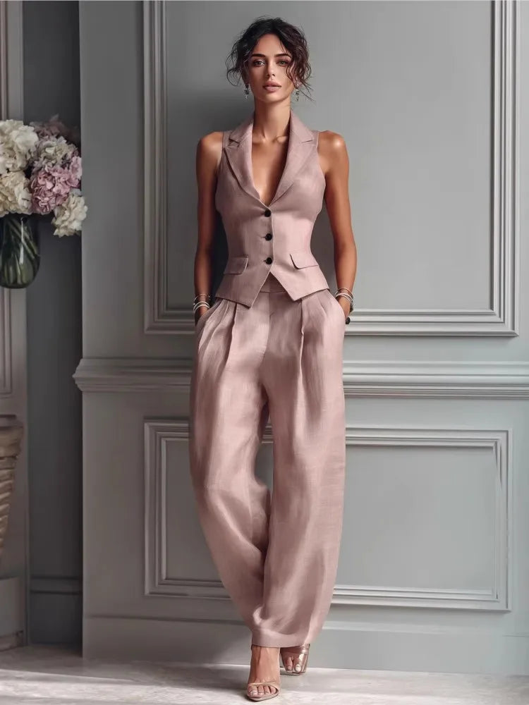 Summer Slim Vest & Trousers 2‑Piece Office Suit