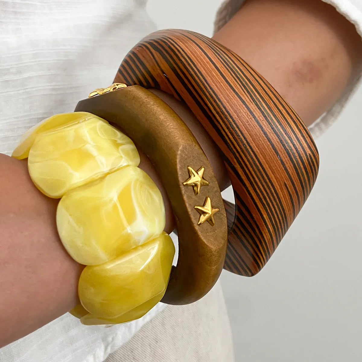 Smudged Acrylic Elastic Bangles Wood Unique Design Versatile Bracelets