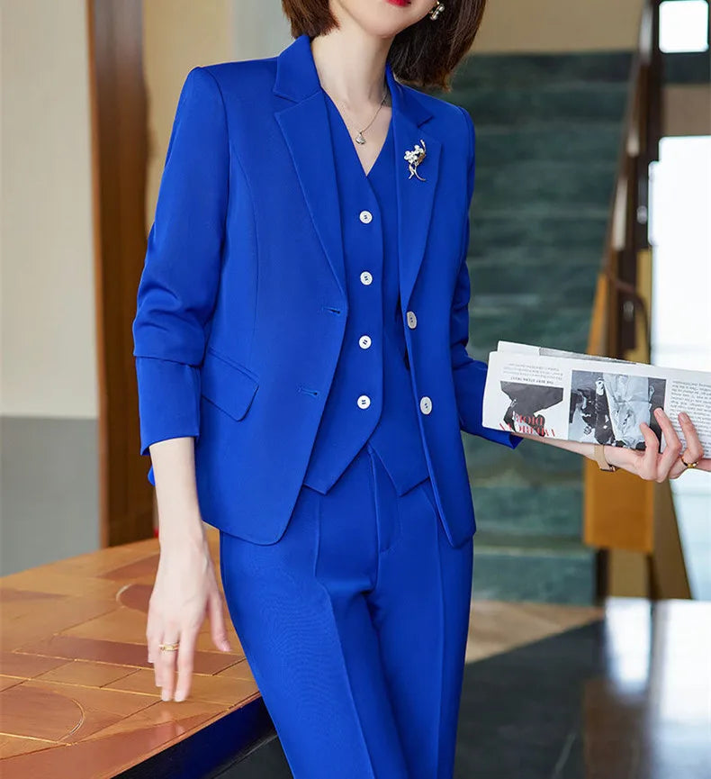 Office Lady 3‑Piece Waistcoat Pant Suit Set