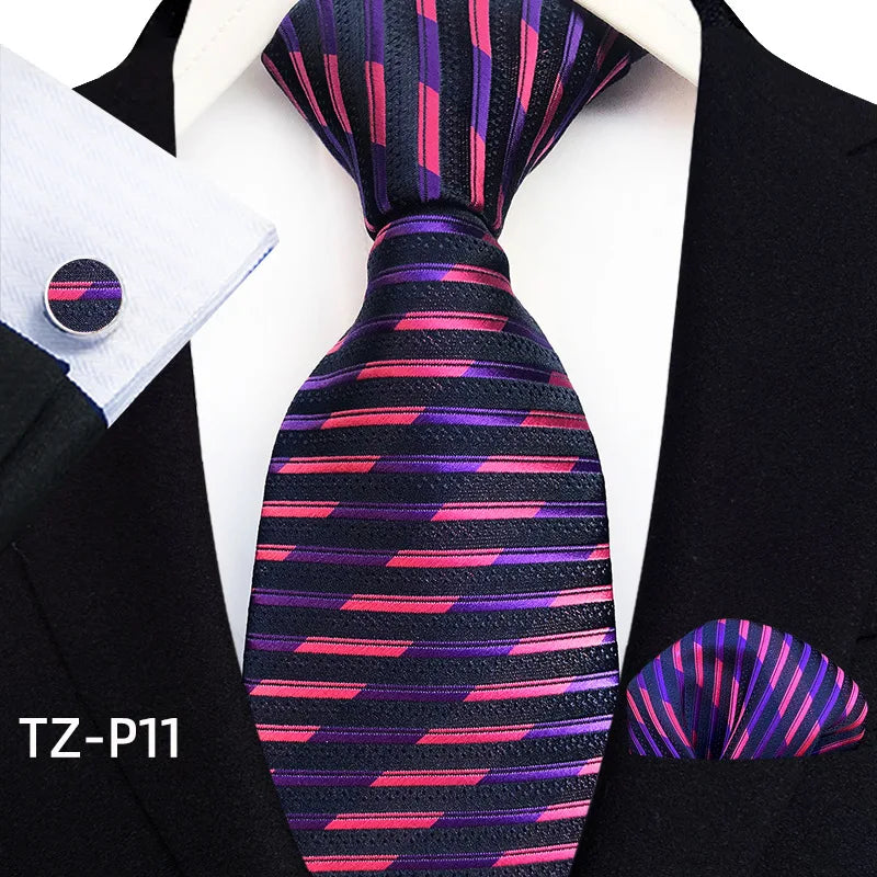 Orange Novelty Ties Plaid Flower Design Wedding Necktie Hanky Cufflinks