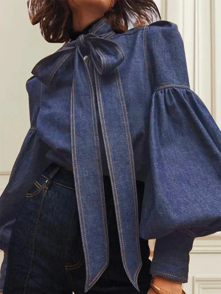 New Trendy Imitation Denim Blouse Tops
