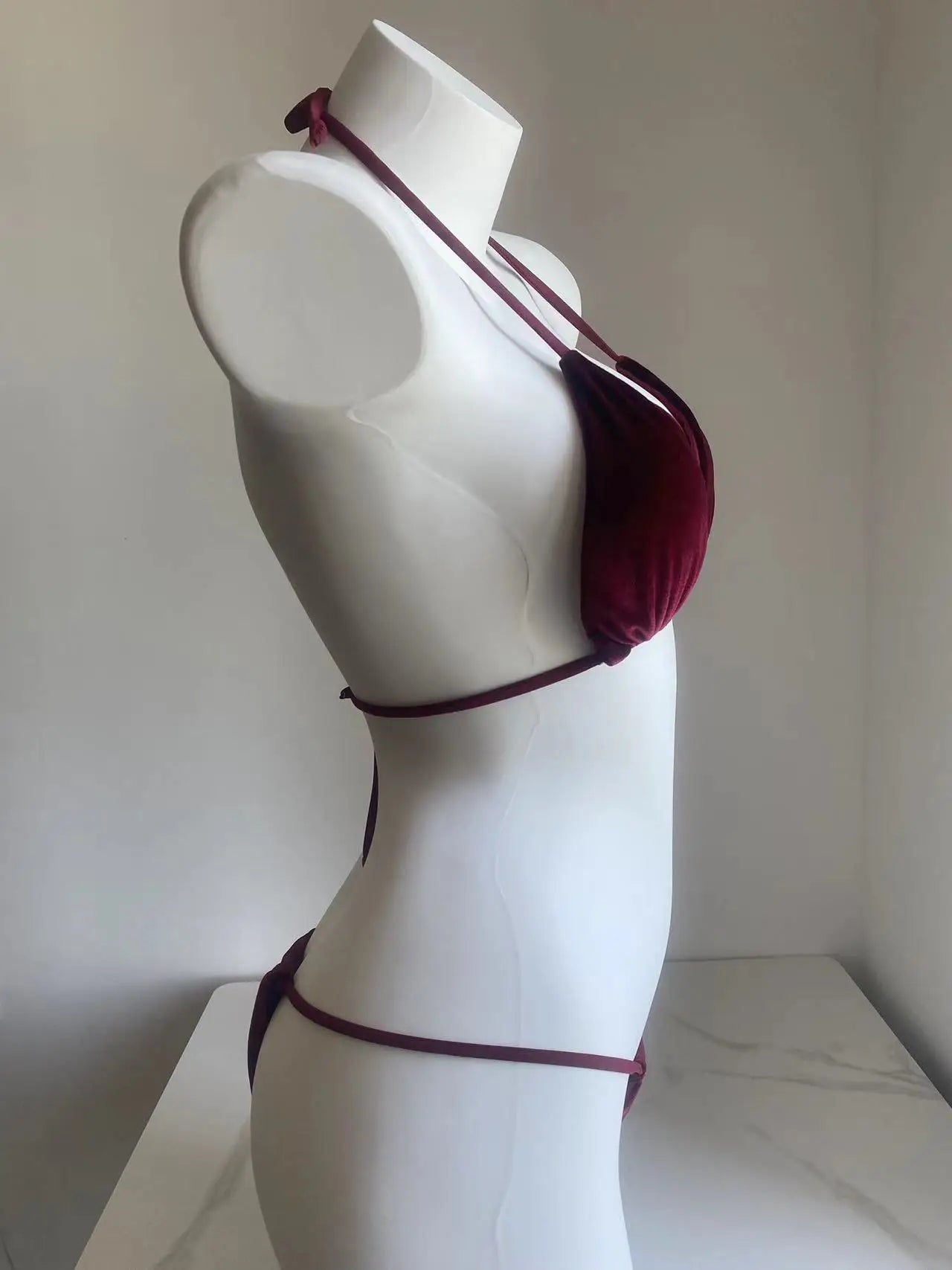Velvet Triangle Bikini Thong Set