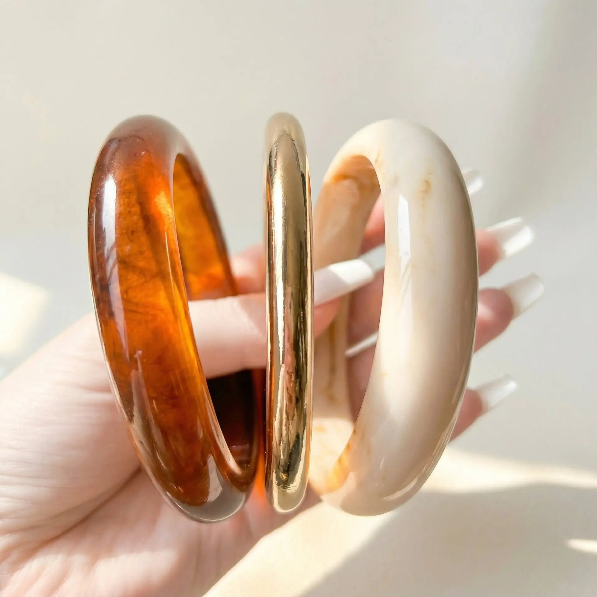 3Pcs/Set Marbling Geometric Round Resin Acrylic Cuff Bangle