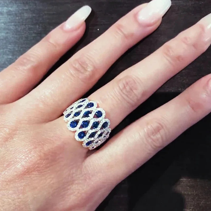 Bright Blue/White Cubic Zirconia Creative Rings