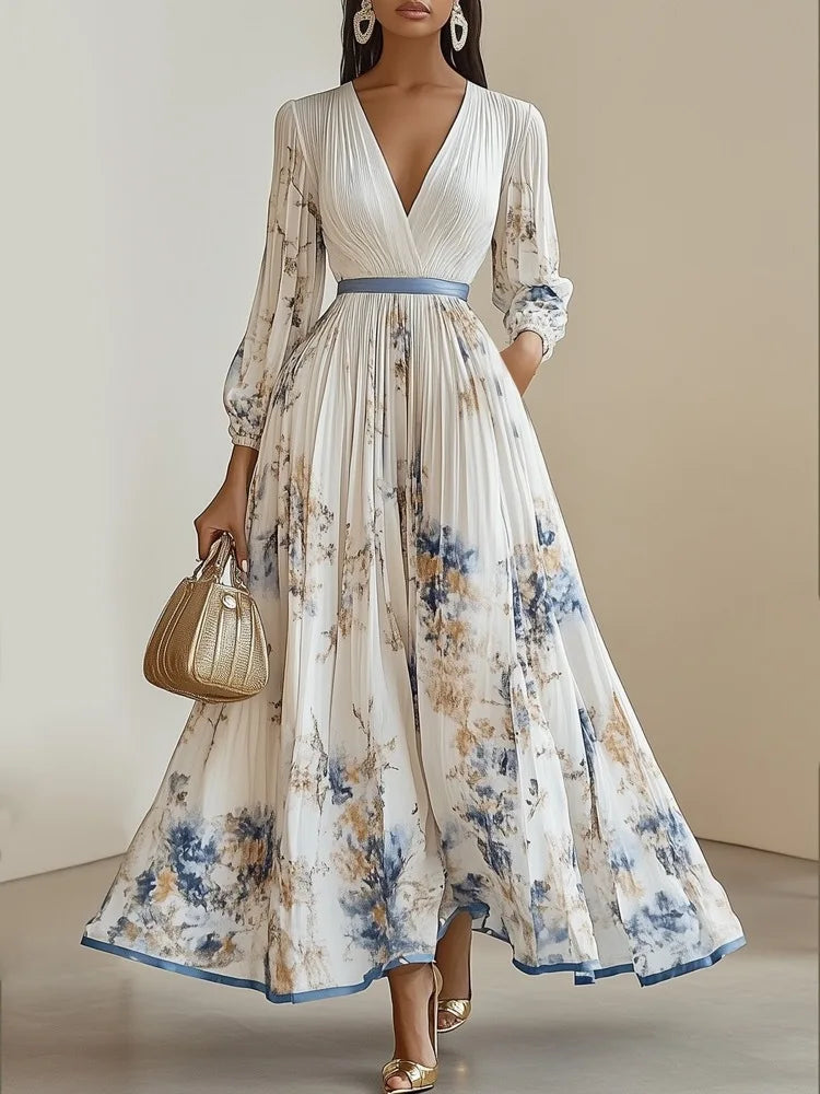 Women's Floral Pleated Maxi Dress