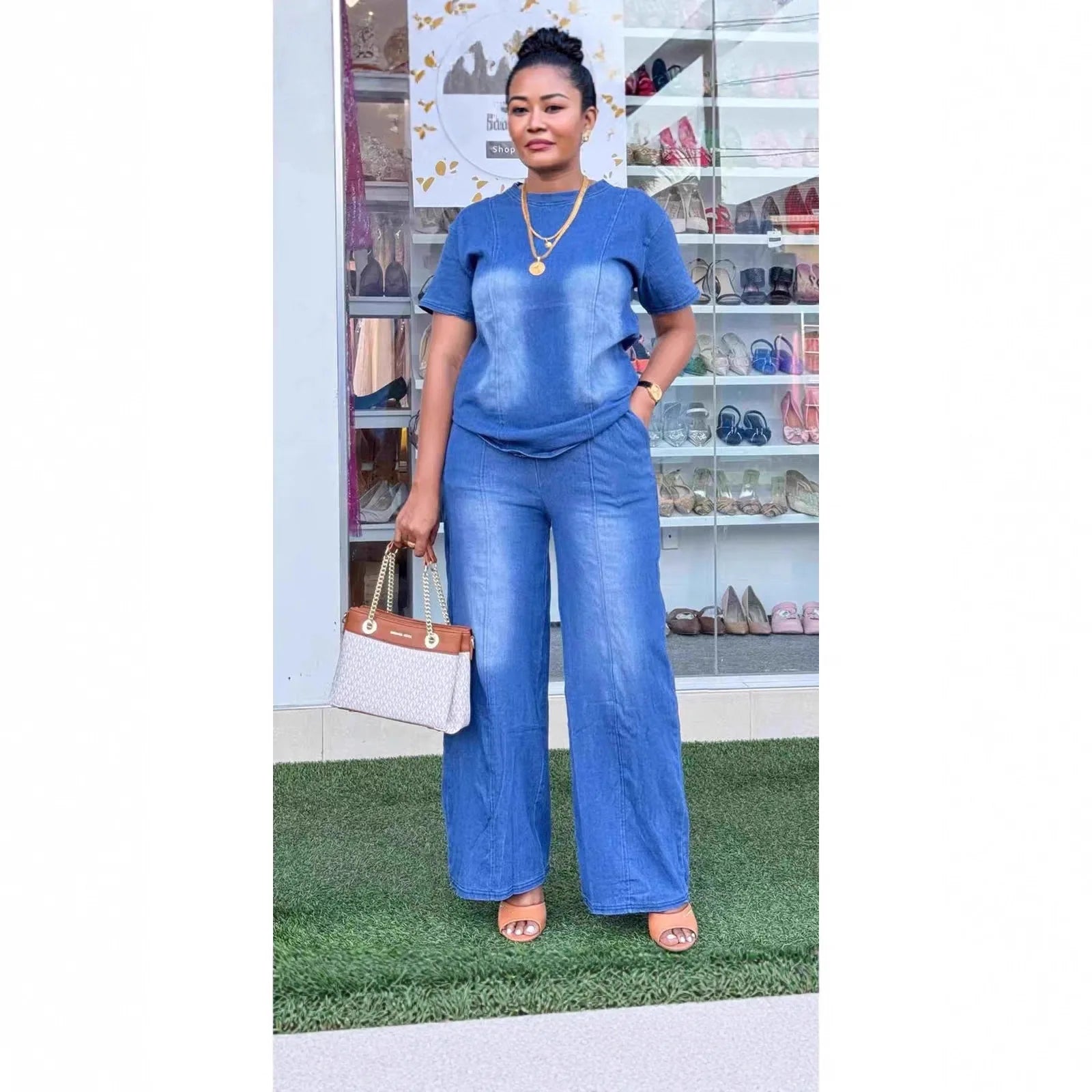 Women’s Denim Two-Piece Pant Set