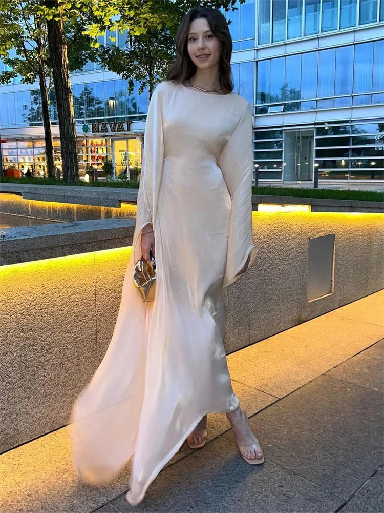 Autumn Loose Butterfly Batwing Long Sleeve Shiny Maxi Dress