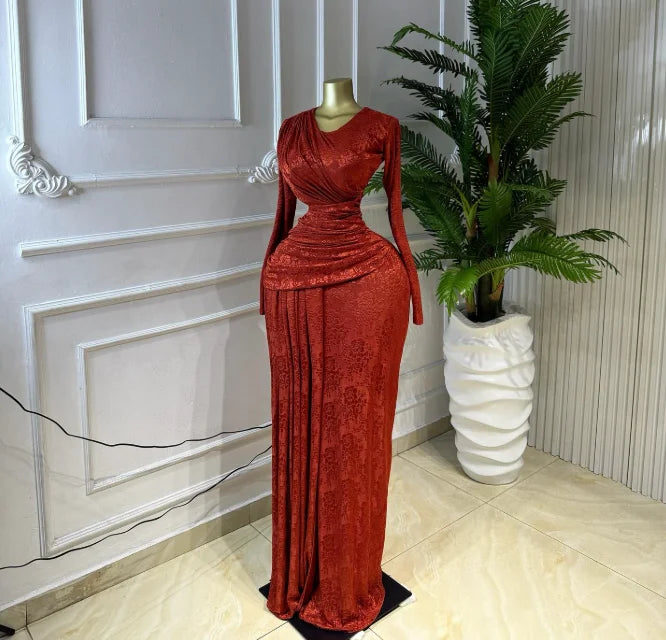 Ribbon O-neck Long Sleeve Maxi Dress