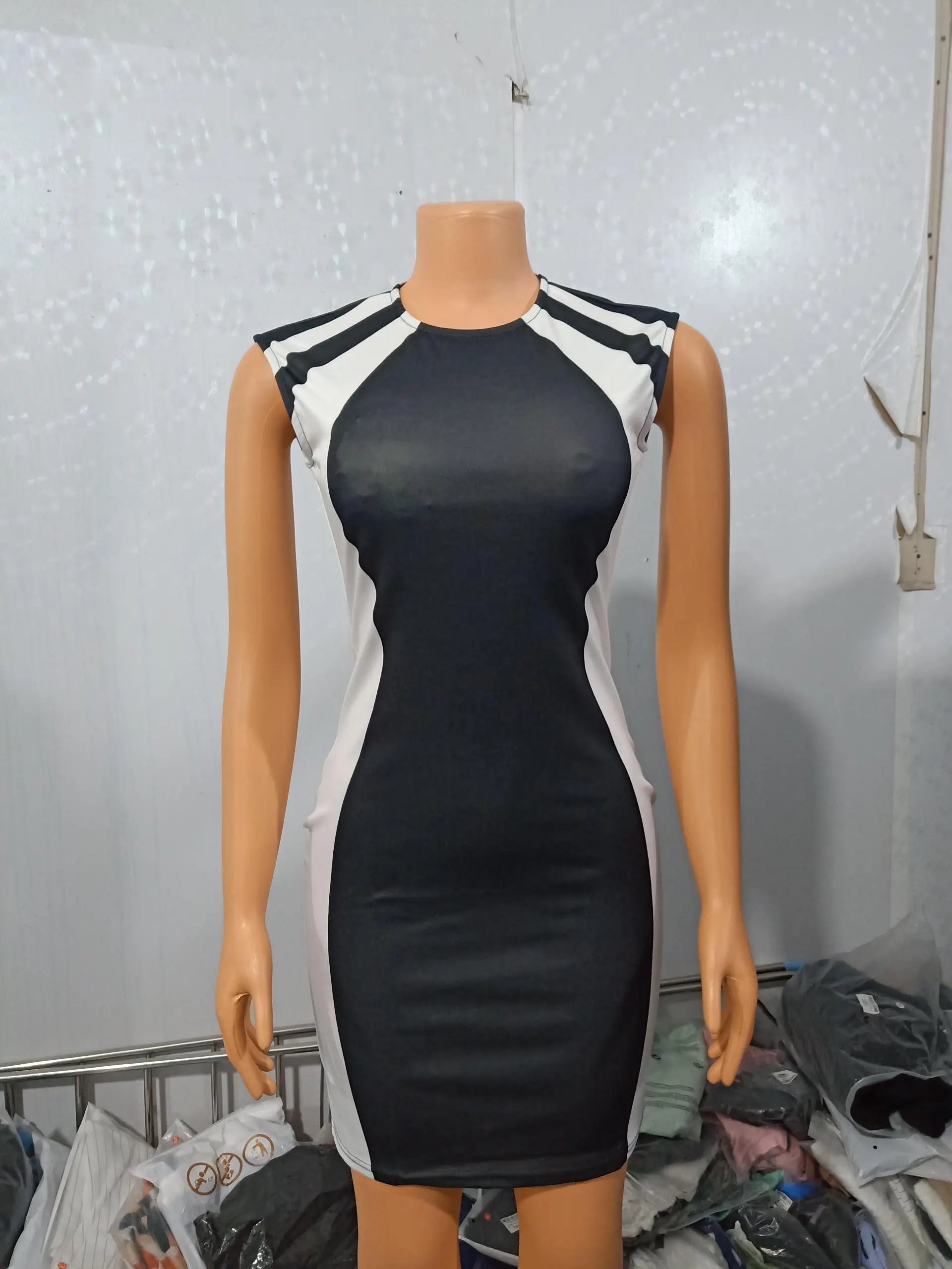 Color Block Round Neck Sleeveless Bodycon Mini Dress