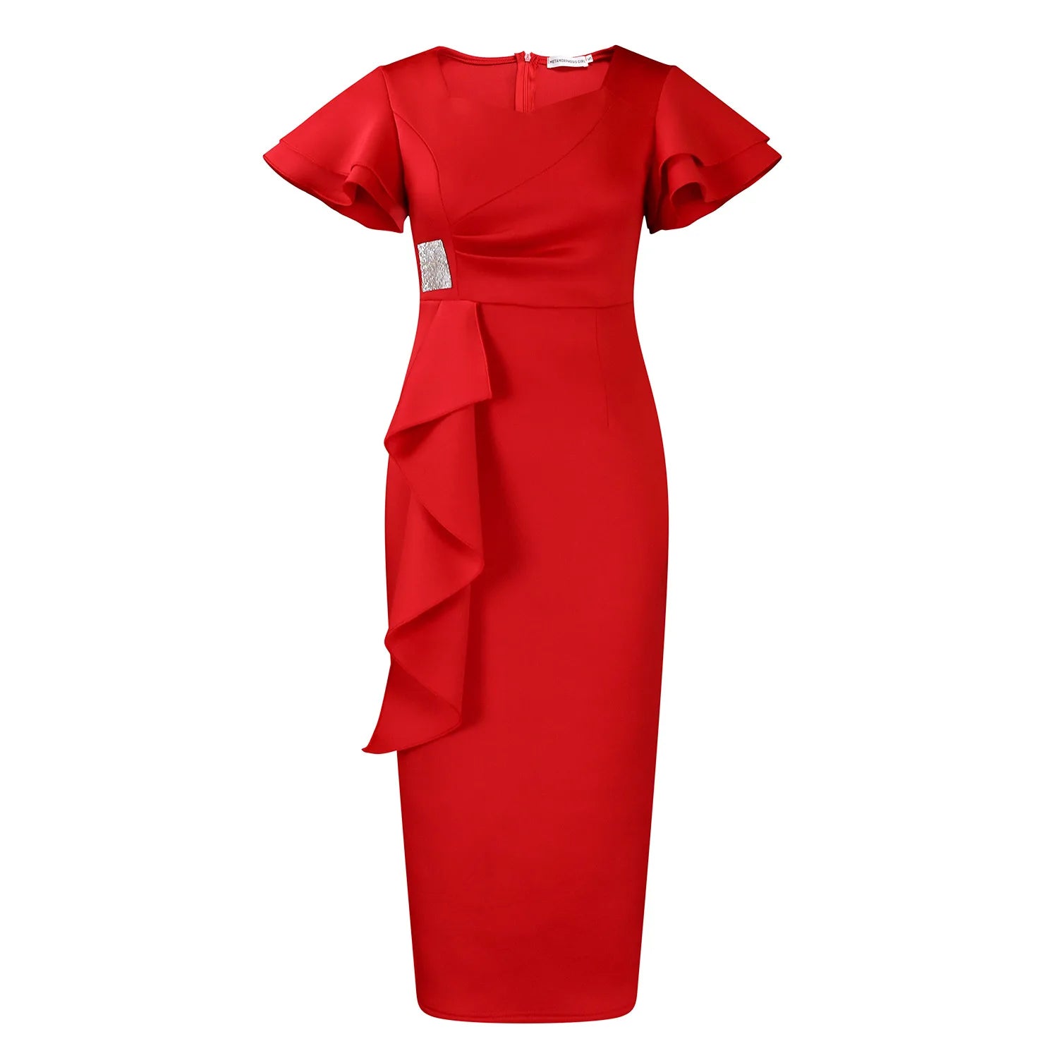 Elegant Ruffled Solid Color  Mid-Length Dress