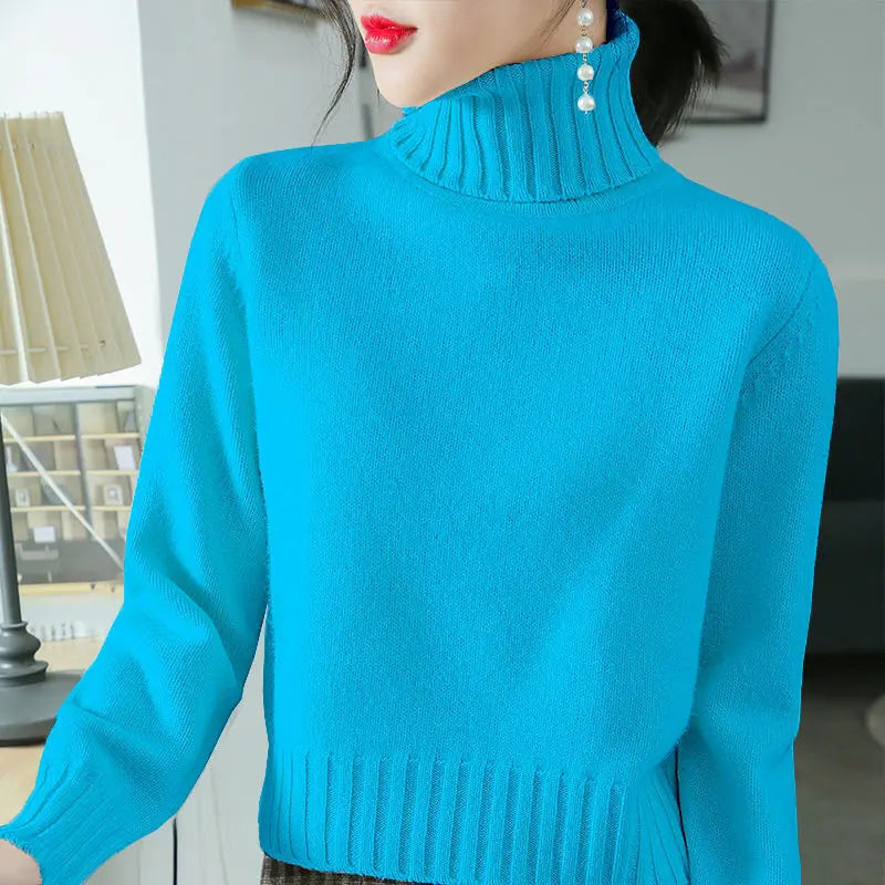 Fashion Turtleneck Knitted Solid Color All-match Sweater Women's Clothing Autumn New Casual Pullovers Loose Korean Tops