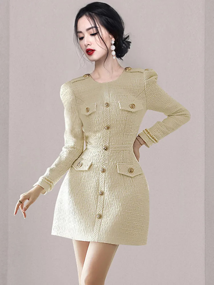 New Autumn Winter Runway Style Small Fragrance Tweed Dress