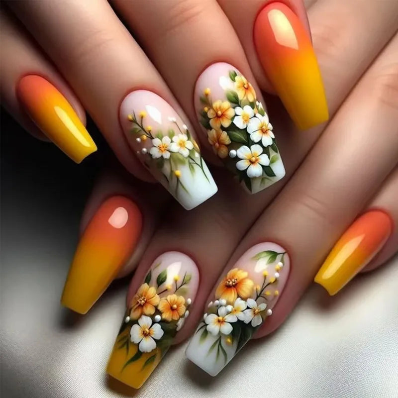 24pcs Press on Nails Flower Design