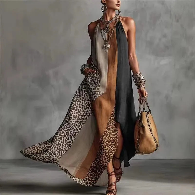 Women’s Boho Off-Shoulder Patchwork Maxi Dress