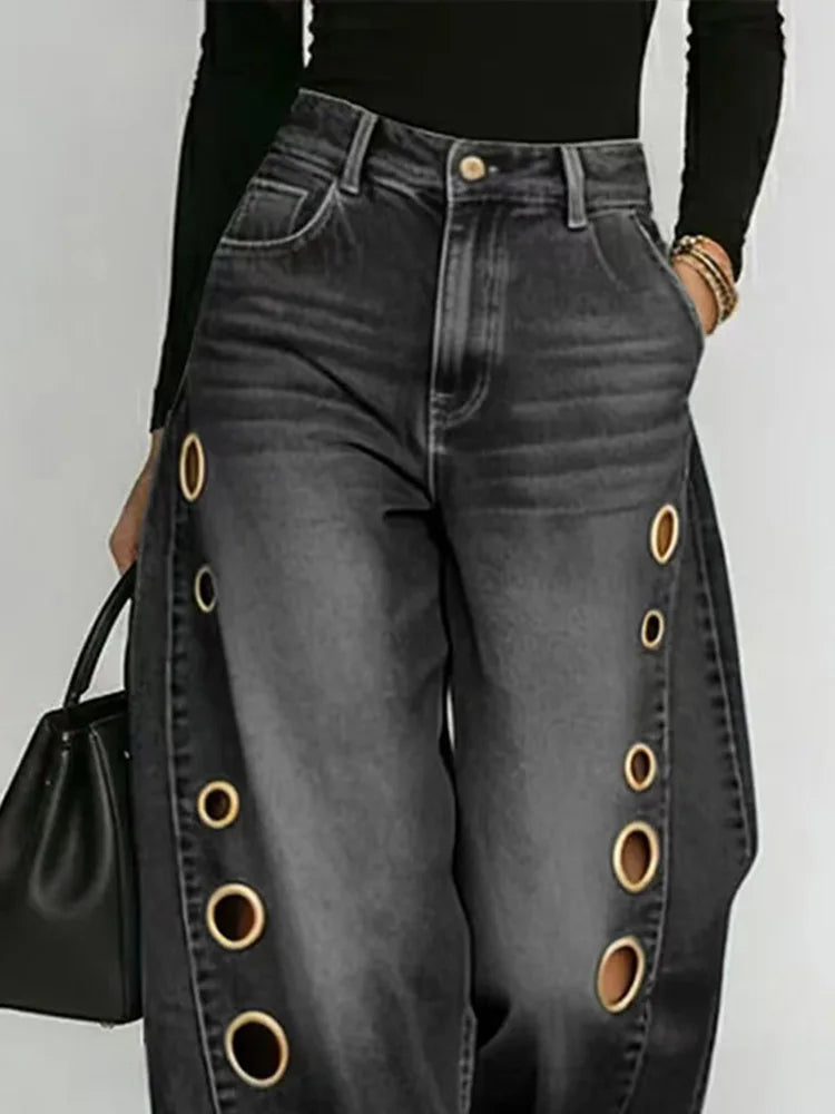 Vintage Y2K Wide Leg Jeans – Hollow Out Streetwear Pants for All Seasons