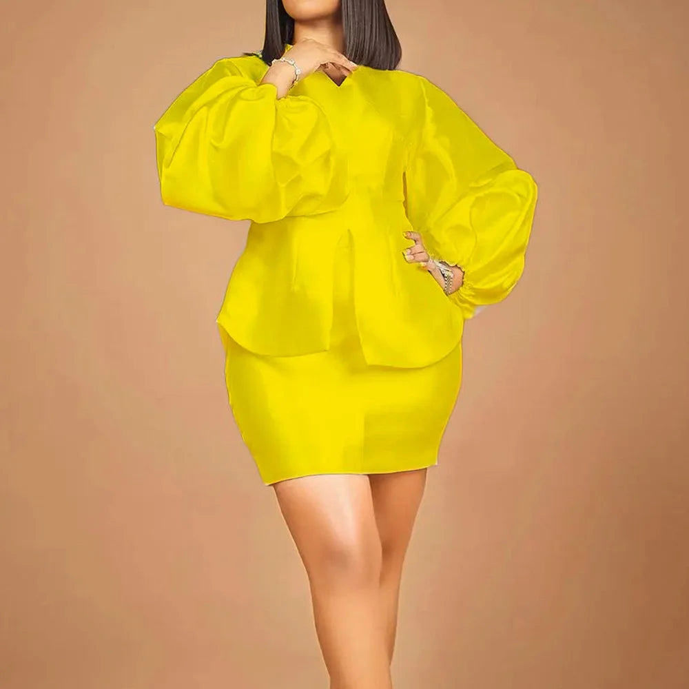 Solid Satin Blouse & Skirt Knee Length
