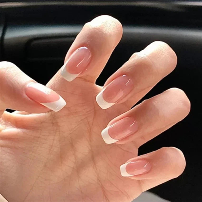24P/set Medium Length French False Nails