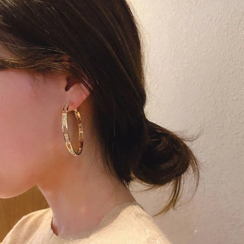 Charm Fashion Gold Color Geometric Hollow Circle Hoop Earrings