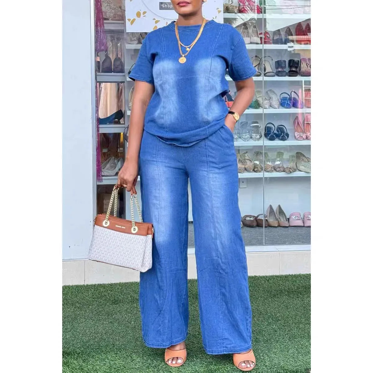 Women’s Denim Two-Piece Pant Set