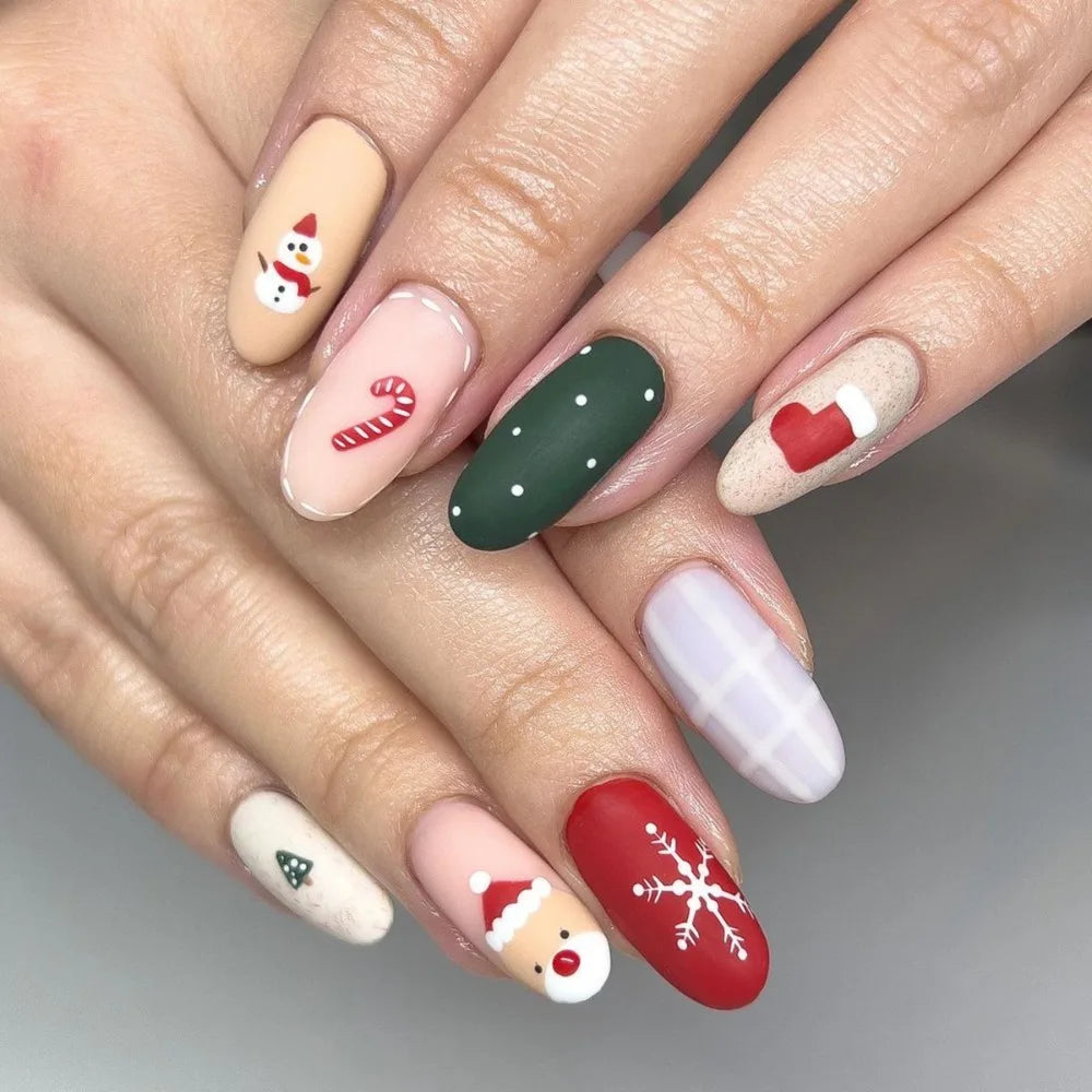 24Pcs Christmas Collection Almond False Nails