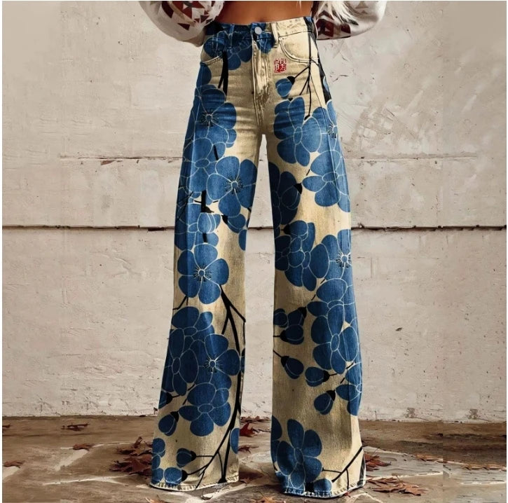 Wide-Leg Plus Size Denim-Look Casual Pants