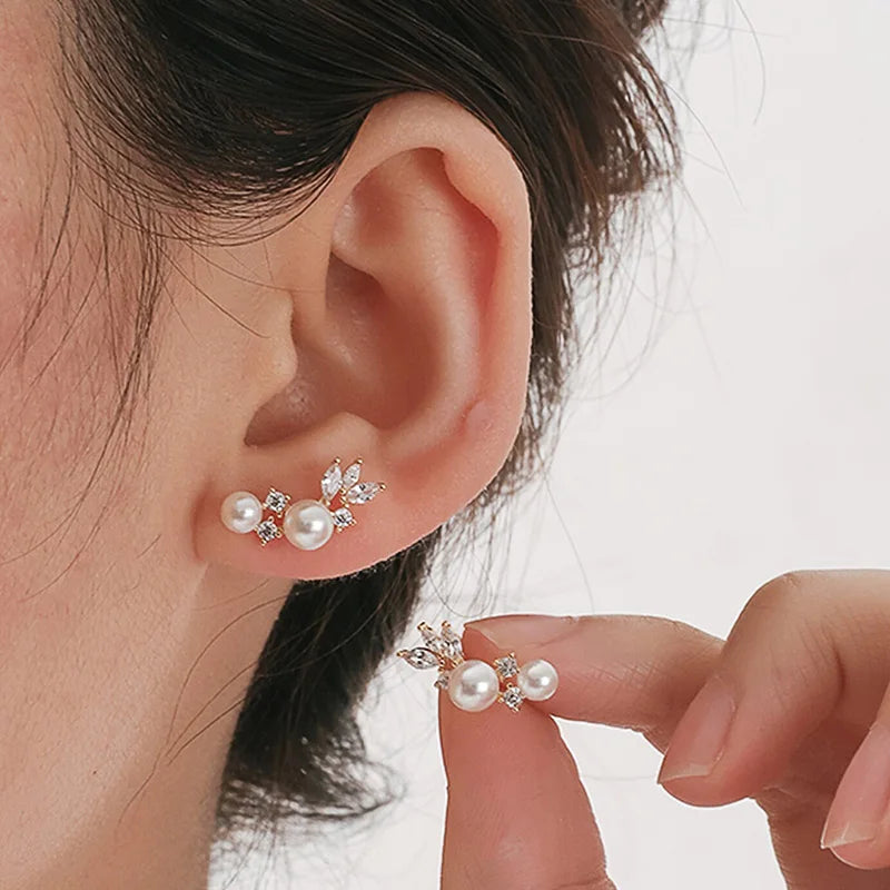 Graceful Gold Color/Silver Color Simulated Pearl Stud Earrings