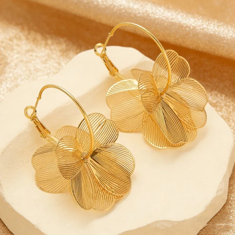 ✨ Trendy Gold Stainless Steel Irregular Flower Drop Earrings