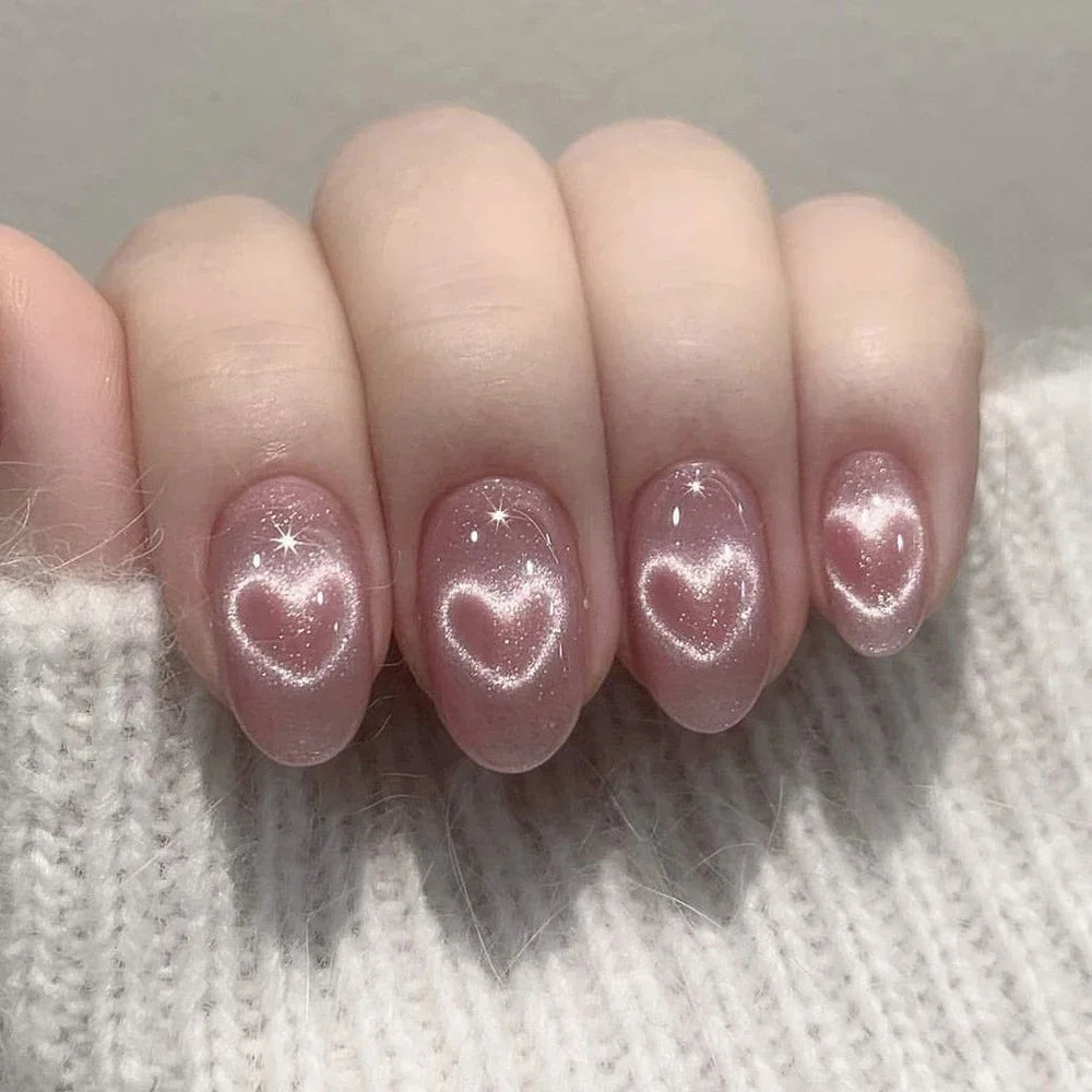 Romantic Valentine's Day Red Love Heart Charm Red Lips Almond Fake Nails