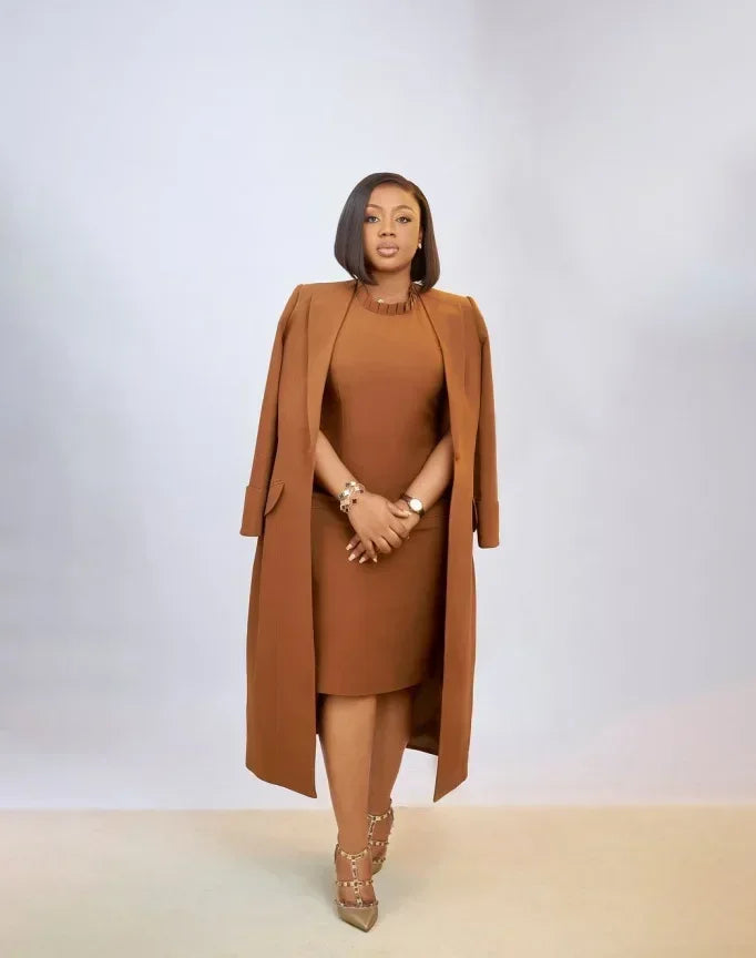 Women's Long Blazer Coat & Maxi Dress 2‑Piece Set