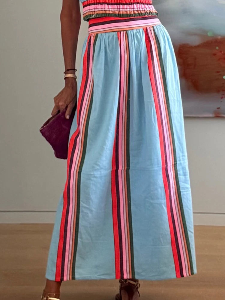 2PCS Women’s Holiday V-Neck Crop Top & Maxi Skirt Set