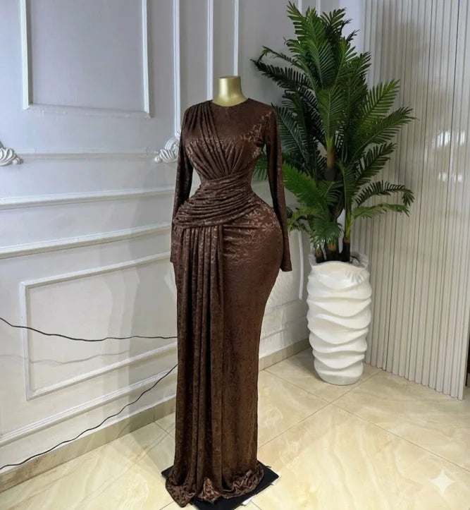 Ribbon O-neck Long Sleeve Maxi Dress