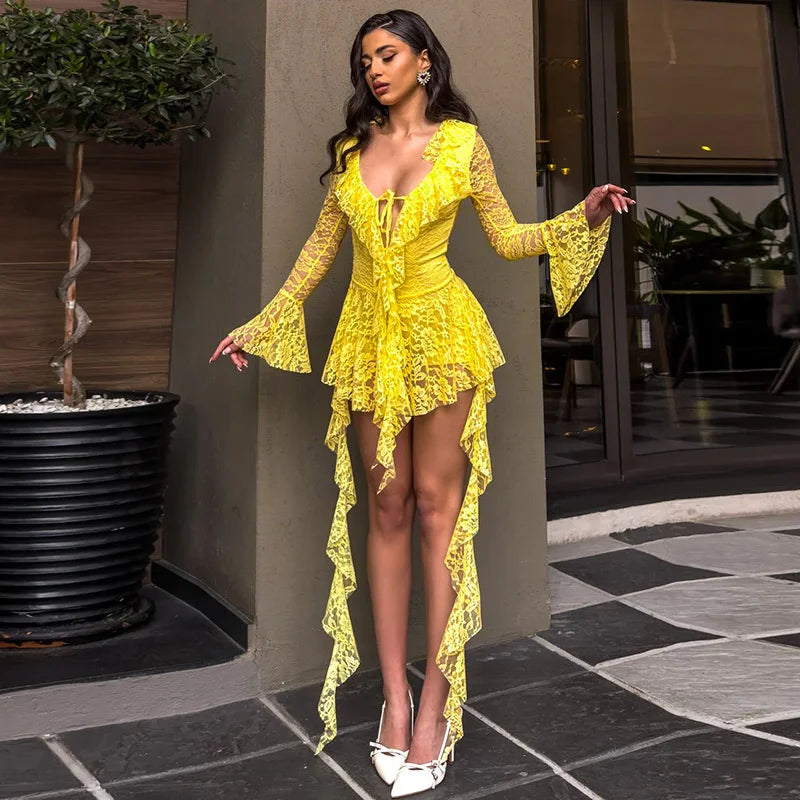 Sexy Deep V-neck Lace Dress