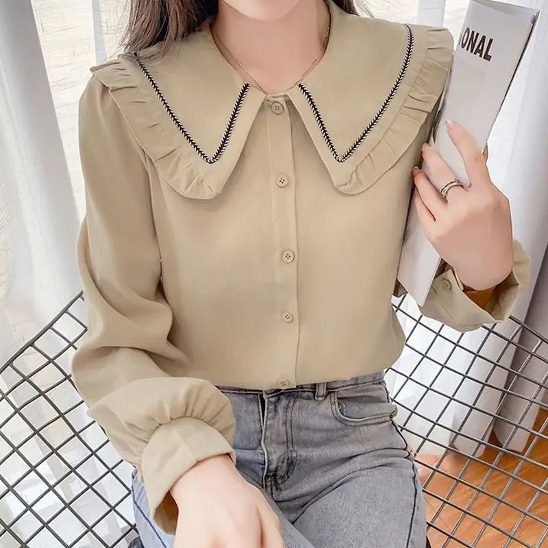 New Fashionable Doll Collar French Style Shirt