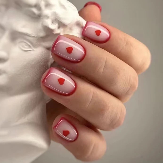 Romantic Valentine's Day Red Love Heart Charm Red Lips Almond Fake Nails