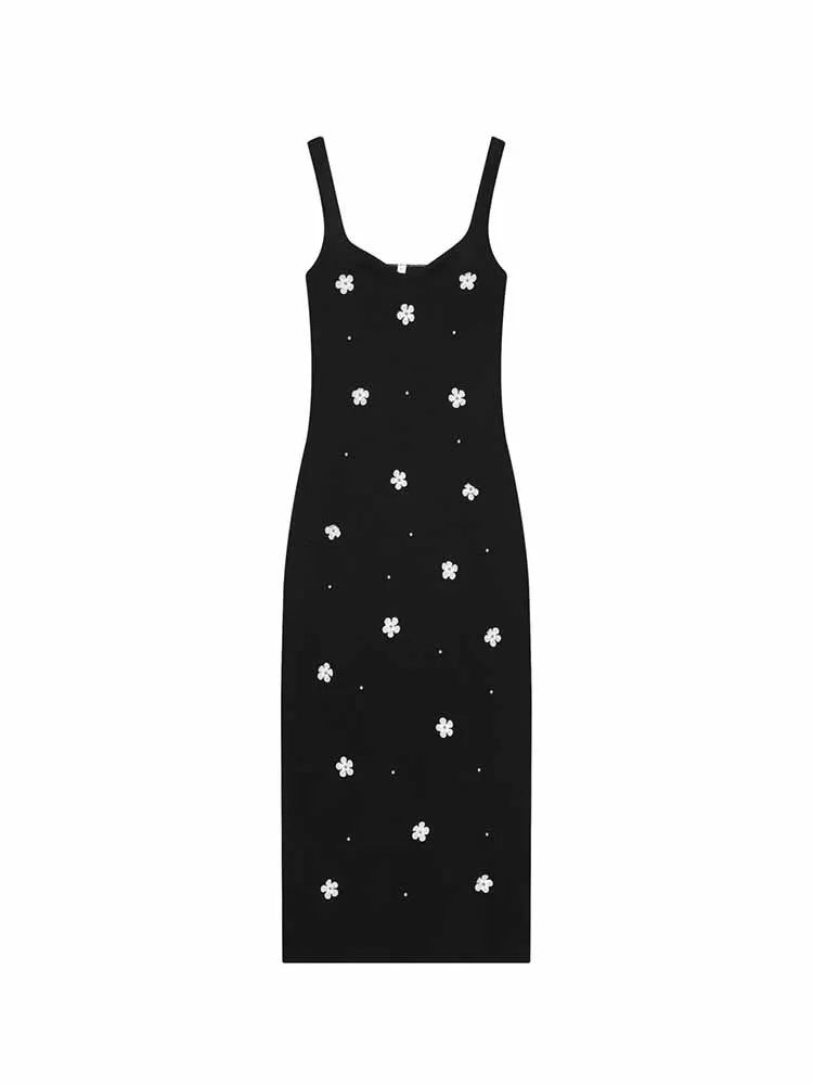 Woman Sweet Flower Backless Midi Dress