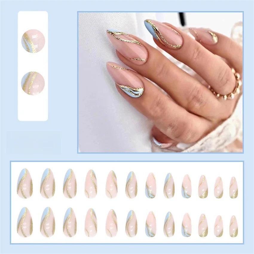 24Pcs/Set Ins Style Almond Fake Nails Leopard Print French Wearing False Nails