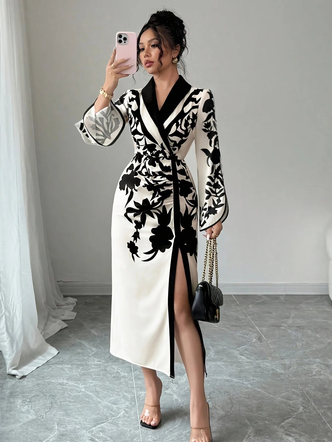 Autumn Floral Elegance Midi Dress