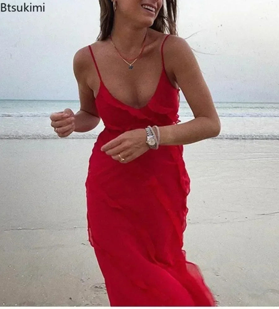 2025  Ruffles Chiffon Maxi Dresses