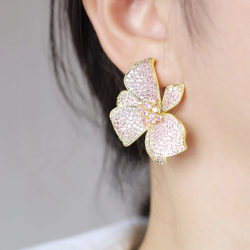 Trendy Big Flower Stud Earrings