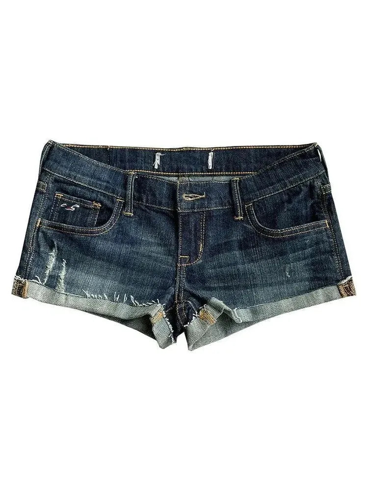 Summer Street Casual  Low Rise Elastic Mini Shorts