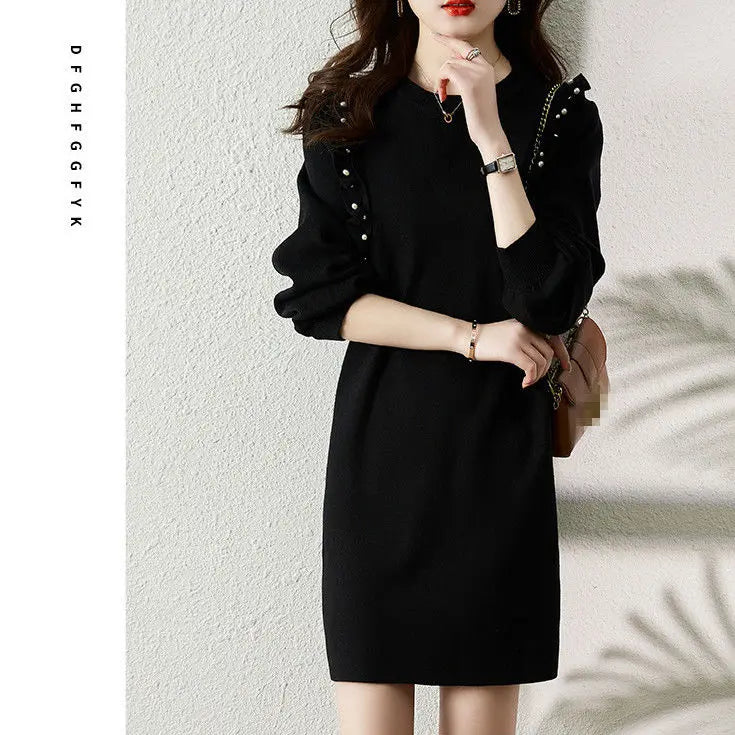 New Autumn and Winter Round Neck Loose Fit Long Sleeves and Knitted Dress