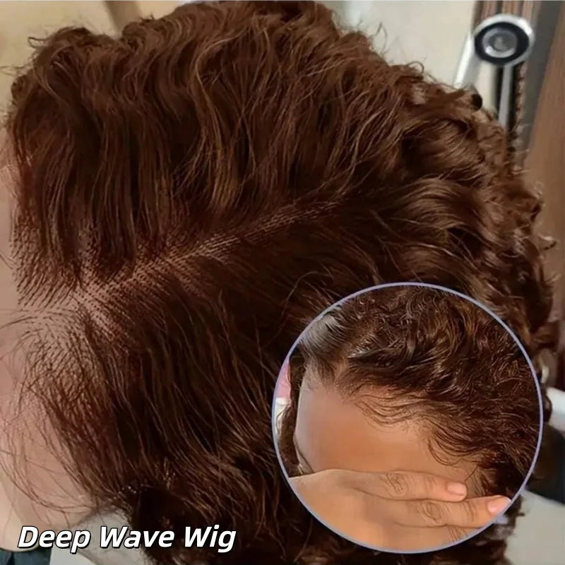 Chocolate Brown Deep Wave 13x4 HD Lace Frontal Human Hair Wig