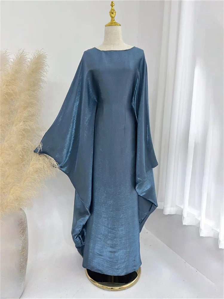 Autumn Loose Butterfly Batwing Long Sleeve Shiny Maxi Dress